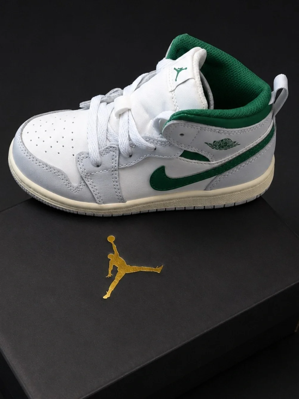 NWT- Jordan 1 Mid Summit White Pure Platinum Sail Pine Green (TD) - Toddler Shoe